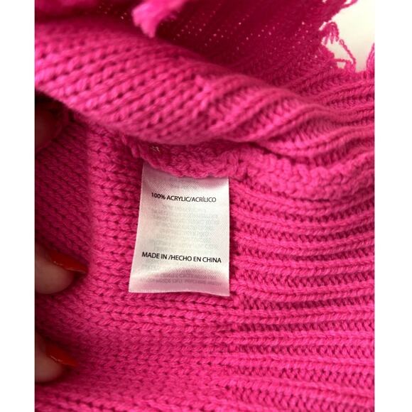 Nyc Knits Sweater Womens L Pink Cropped Distressed Mock Neck Cable Knit Pullover - Picture 7 of 11